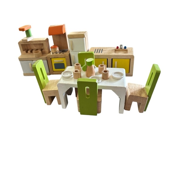Hape Holding AG 20pc Swiss Wood Minature Doll Kitchen Set Natural Wood Green - Picture 2 of 7